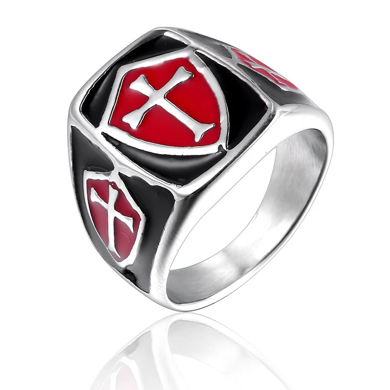 High Quality Fashion Men Vintage Knights Templar Shield Red Cross Ring ...