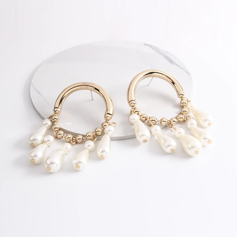 

2019 Gold jewelry pearl tassel earrings for women long charm earrings retro pearl hoop statement earrings
