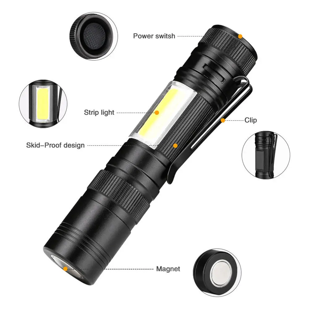 Multifunction Aluminum Clip Pen Light Cob Led Flashlight Screwdriver Portable With