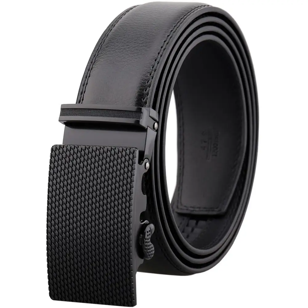 Men's Genuine Leather Belts Ratchet Black Dress Belt for Men with Automatic Buckle