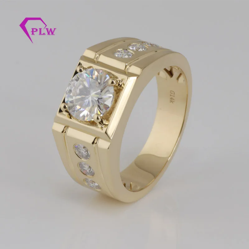 

Newest design 14K yellow gold 3carat 9mm DEF forever one moissanite ring for man