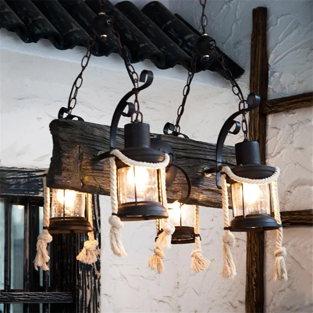 GAO LGDT American country hemp rope chandeliers, retro LOFT chandeliers 53CM 85CM