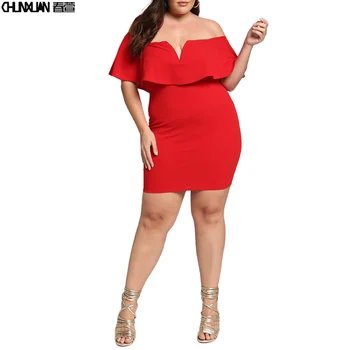 Red Fashion Sexy 3xx Plus Size Dress - Buy Women Casual Clothing ...