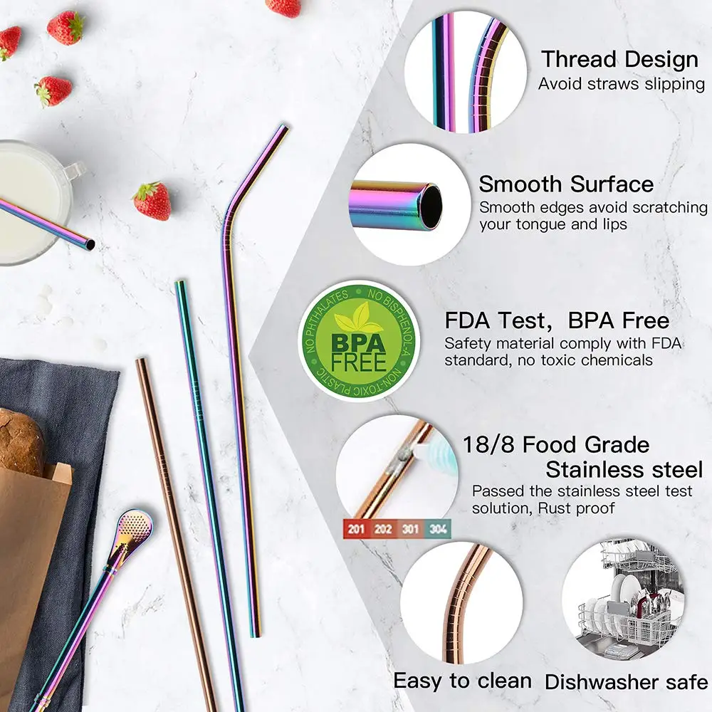 Stainless Steel Straws 14 Pack Wholesale Metal Straws Reusable Straws With Brush Buy Stainless