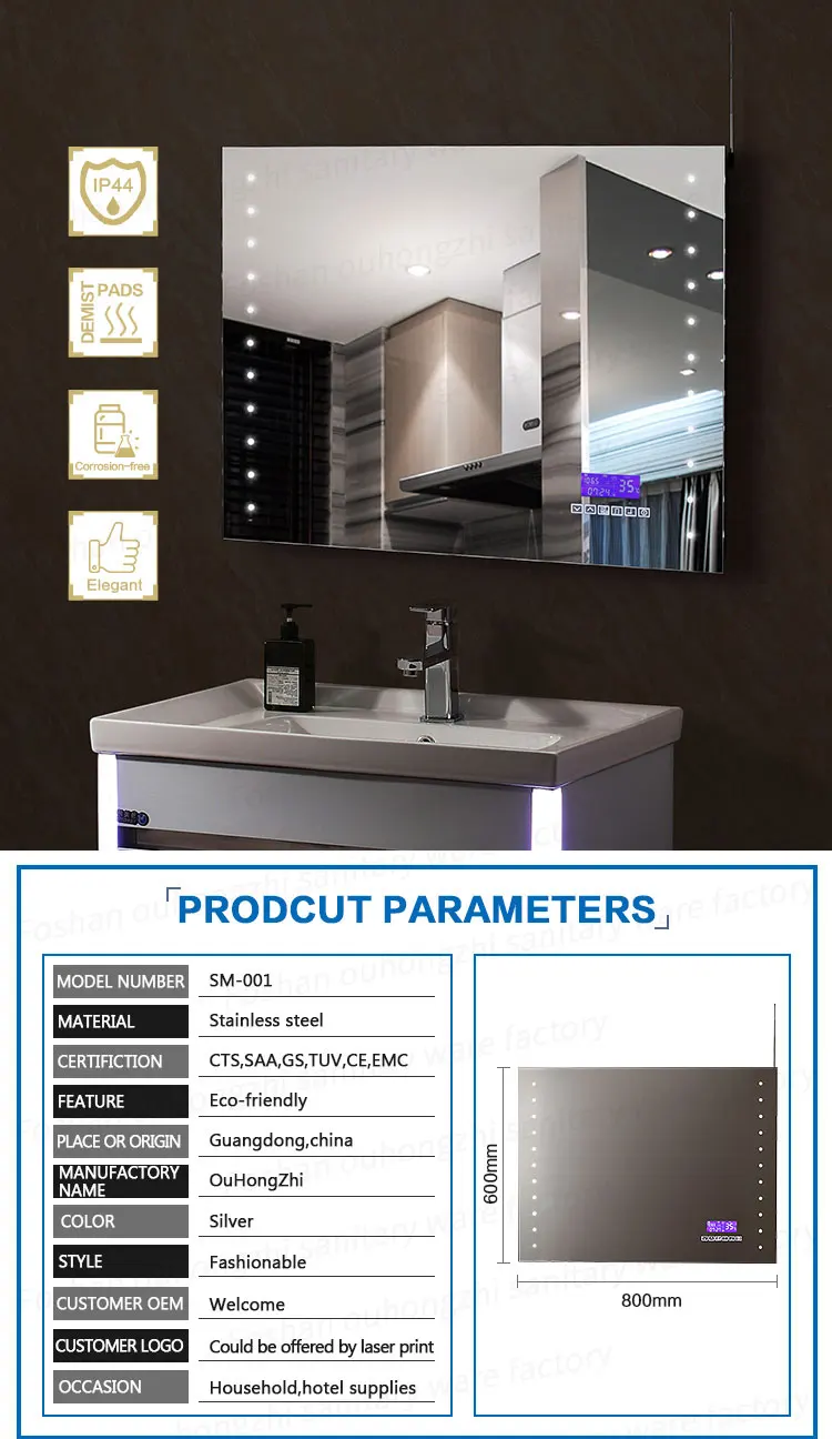 Smart Mirror Touch Screen Bathroom Mirror With Led And Temperature