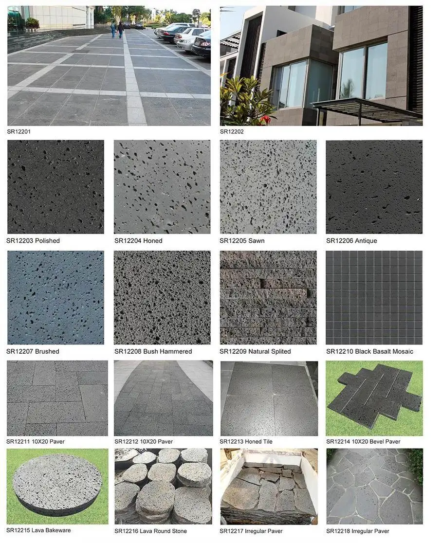 Black Basalt Lava Stone Tiles for Wall Cladding and Floor Paving