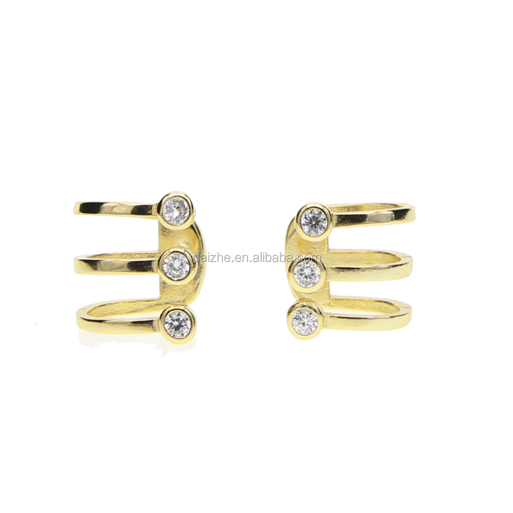 

three color 18k gold plated top quality three stone dainty small cuff design women gold cuff earring 925 silver