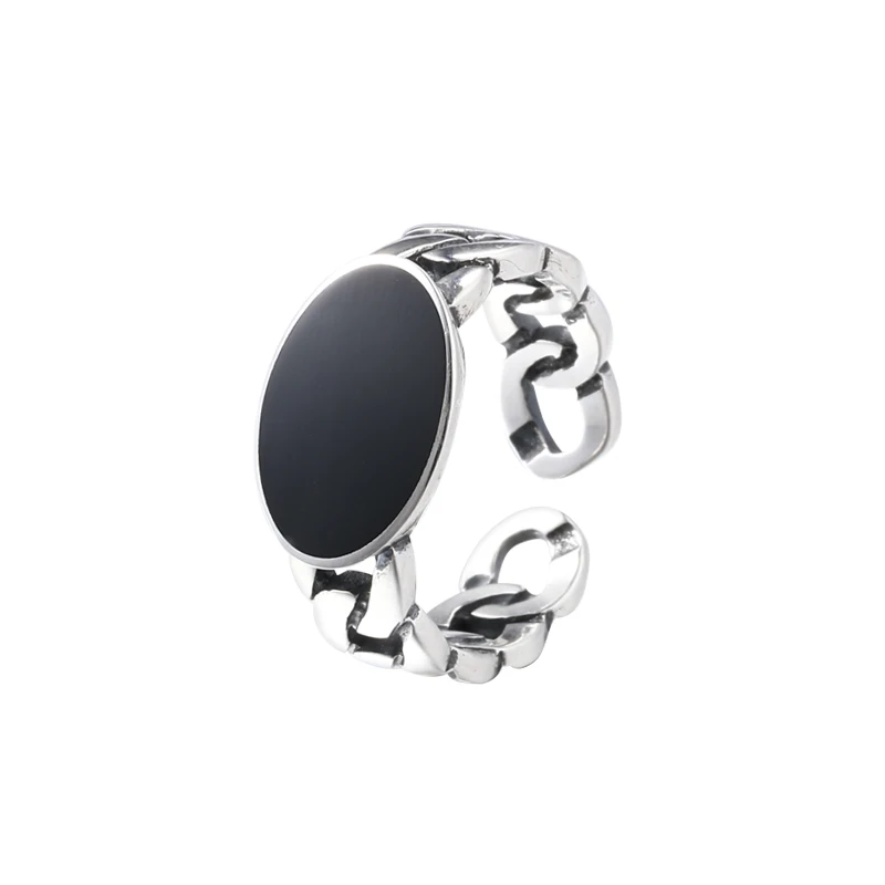 

Fashion jewelry Biker Retro Twist Chain black simple boss 925 sterling silver men ring K456, Silver color