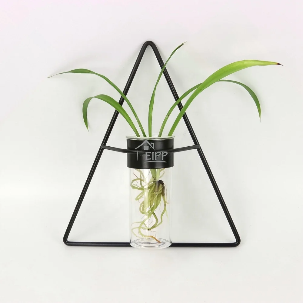 

New Geometric Glass Test Tube Design Vase Wrought Iron Glass Tube Flower Terrarium Hanging For Lavender and Hydroponic Plant, Clear