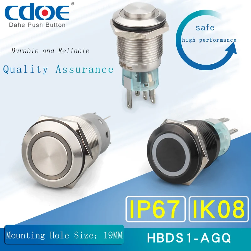 19mm Ring Led Illuminated Rgb 12v 24v 220v Metal Waterproof Black Push