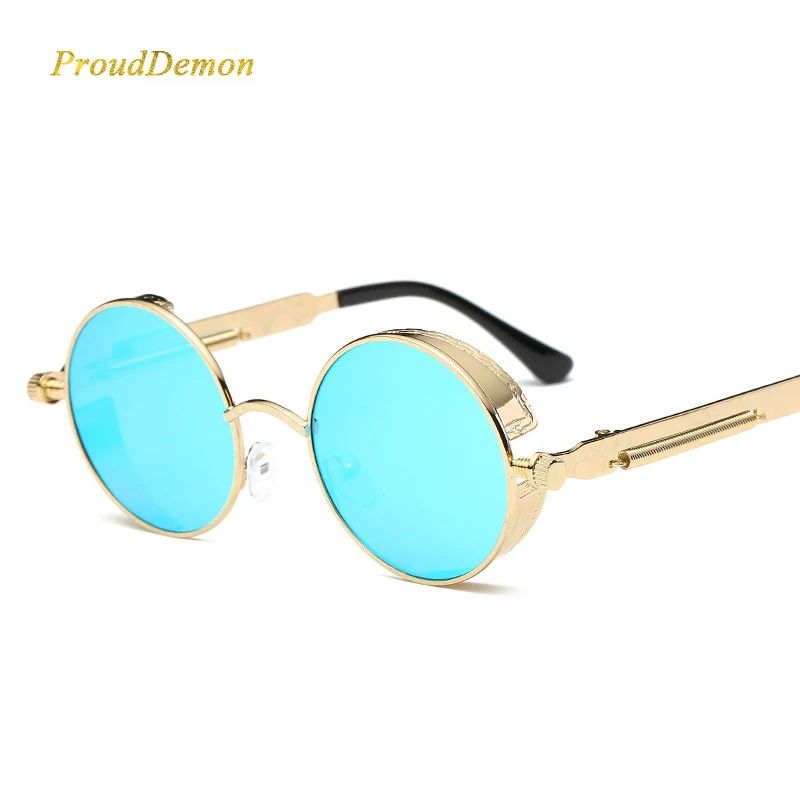 

J6631 Unisex Spring Hinge Steampunk Glasses Thickness Round Sunglasses 2019, Multi