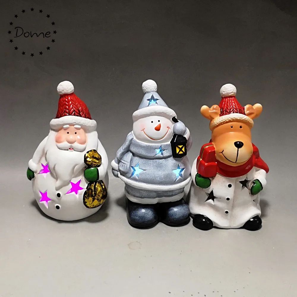 Colorful Santa Claus Snowman Ceramic Christmas Decor With Led Light