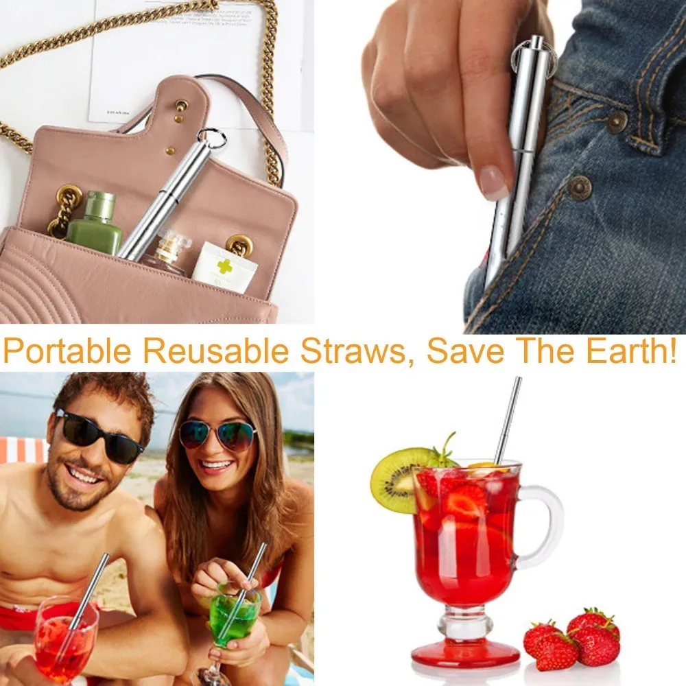 2019 Amazon Wholesale Reusable Retractable Stainless Steel Metal
