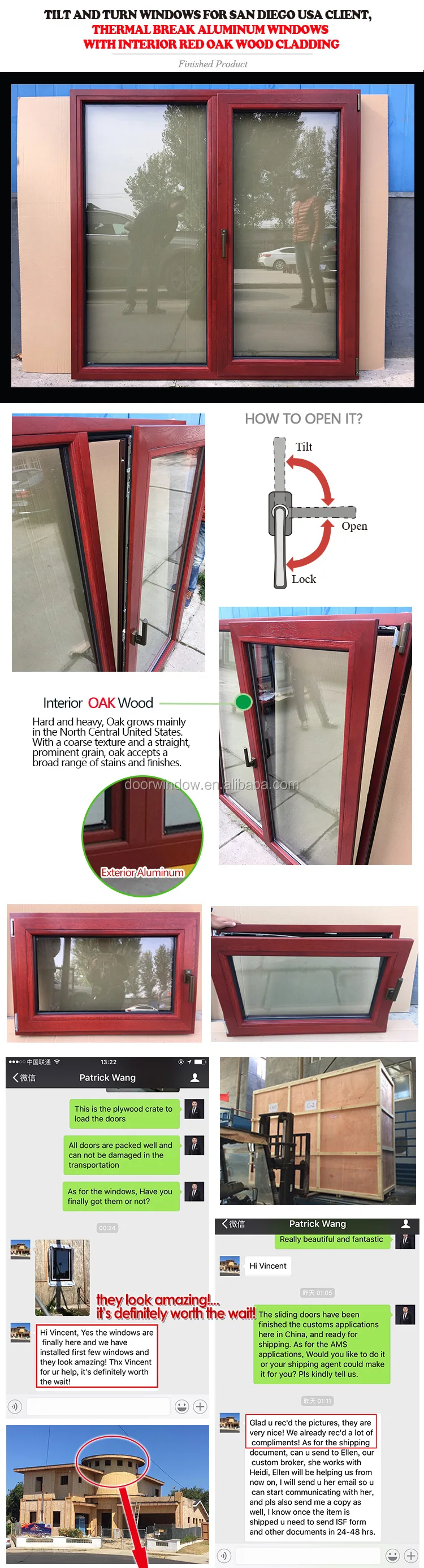 CE Certificate Swinging Casement Type Wood Clad Aluminum French Casement Windows