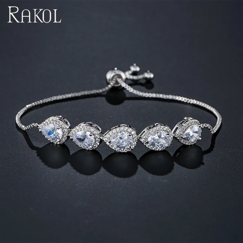 

RAKOL BP2094 Premier Designs Bracelet Jewelry New Products Wholesale Water Shape Crystal Zircon Silver Bracelet, As picture