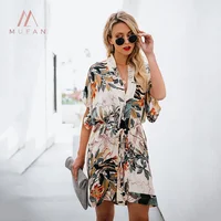 

2019 summer new hot bohemia women's clothing printed V-neck dress ropa de mujer