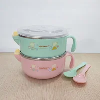 

handle leak proof Insulation injection water plastic stainless steel bowl with lid and spoon for kids