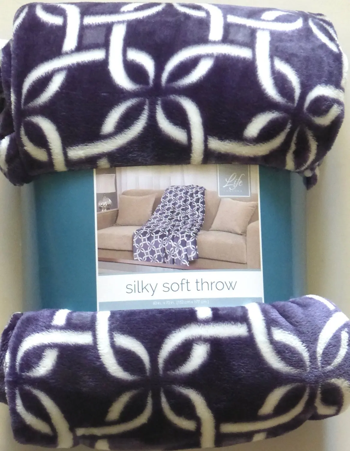 Buy Life Comfort Silky Soft Throw Purple Geometric Blanket New In