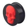 Cool body piercing jewelry black silicone red skull head ear plugs tunnel jewelry wholesale