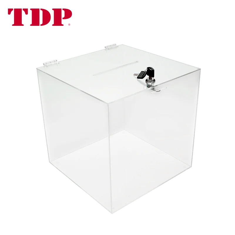Wall Mounted Clear Red Acrylic Donation Box With Hinge And Lock