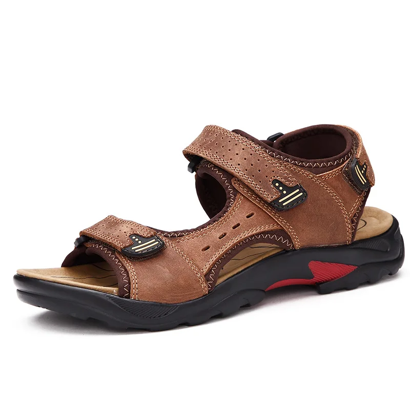 

L8008 high quality genuine leather latest design new style mens leather sandal, Brown, dark brown