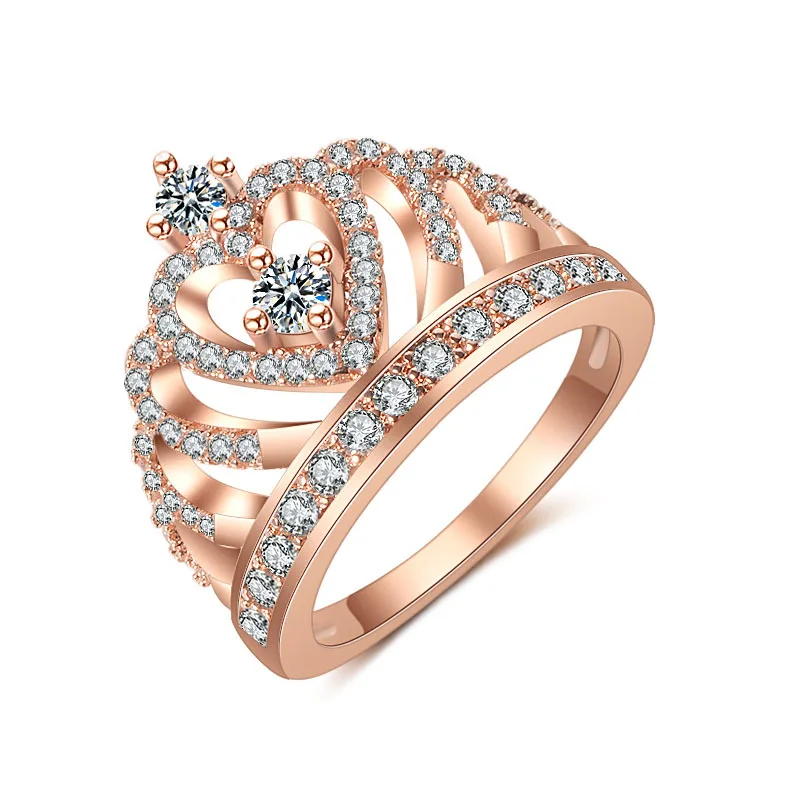 

High quality rose gold-plated crown zircon ring