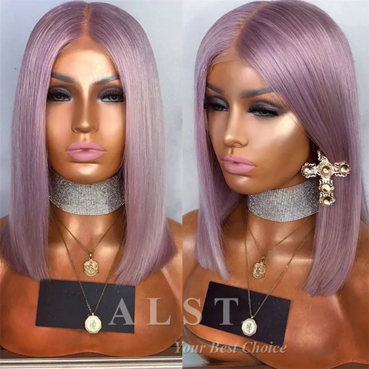 Hot Selling Purple Color 100 Human Hair Short Bob Lace Front Wig