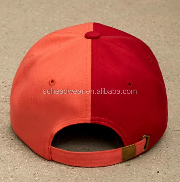 Colorblocking  custom logo plain red split dad cap with adjustable back strap.png