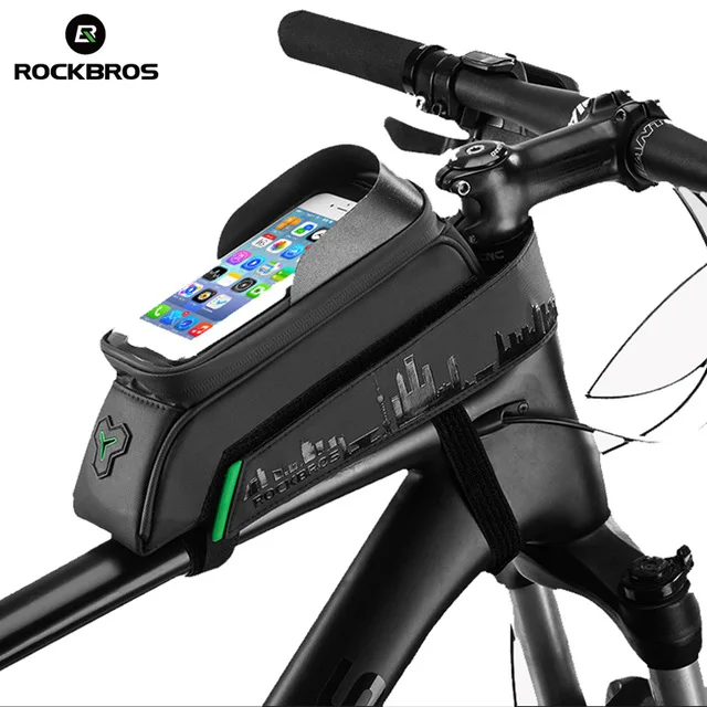 

ROCKBROS IPX2 Waterproof 5.8'/6.0' Cycling Bicycle Frame Pannier Bike Front Tube Touch Screen Bag for Cell Phone, Black