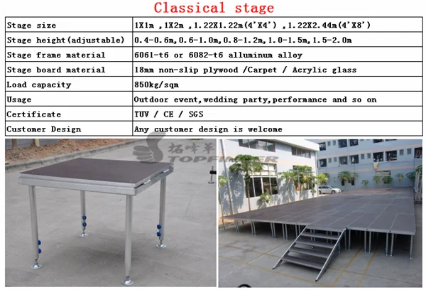Aluminum Portable Steel Retractable Curtain Stand Collapsible Theme Concert Folding Indoor Wooden Platform Floor Stage On Sale
