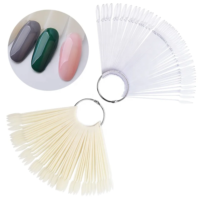 

Misscheering 50Pcs/Set False Nail Tips Fan Shape Full Card Round Painting Nail Art Display Practice UV Gel Polish Tools