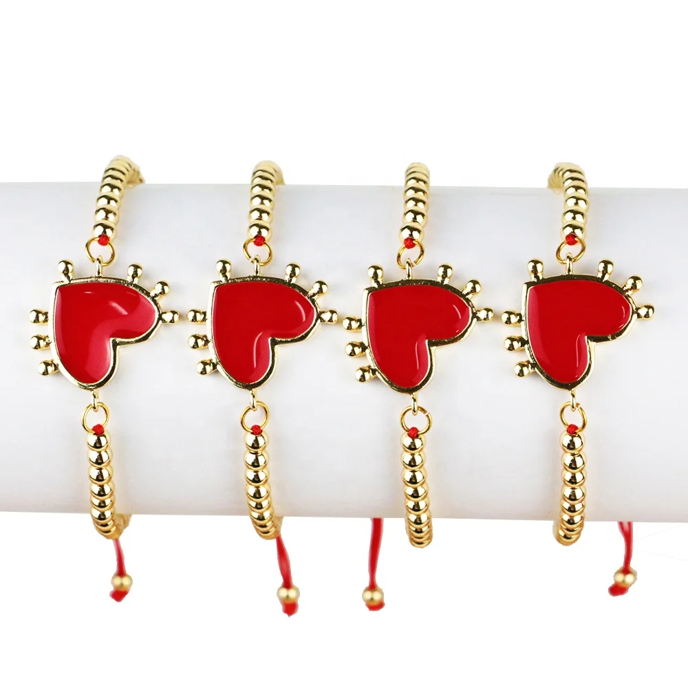 

LS-D1119 wholesale red cord enamel charm bracelet,fashion heartz charm bracelet