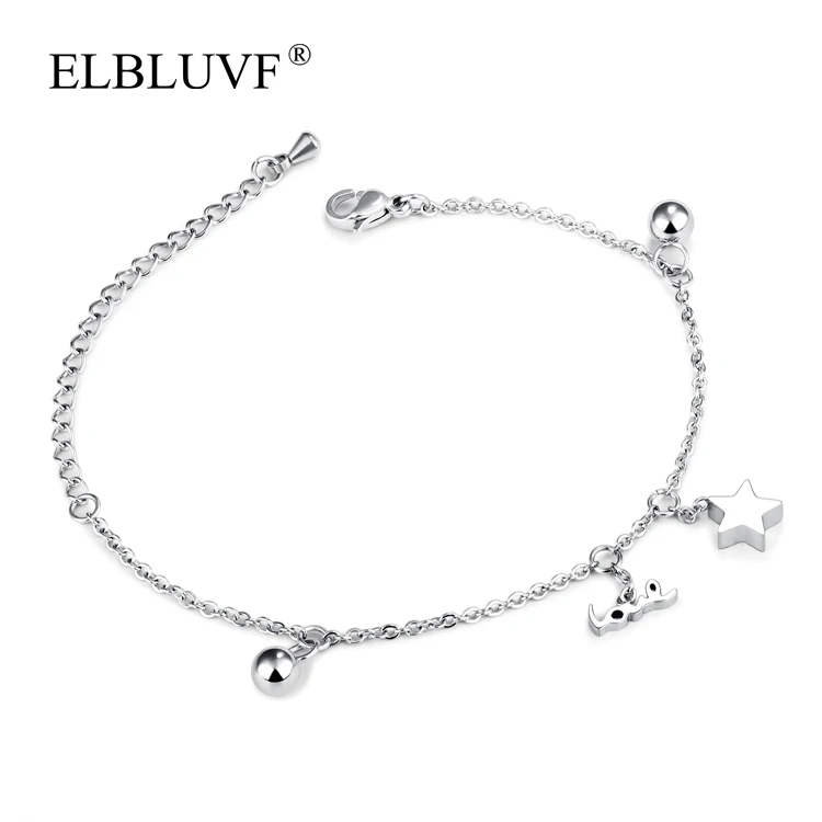 

ELBLUVF Free Shipping Stainless Steel jewelry Love Star Shape Ball Bracelet For Girls Wholesale, Rose gold , steel color