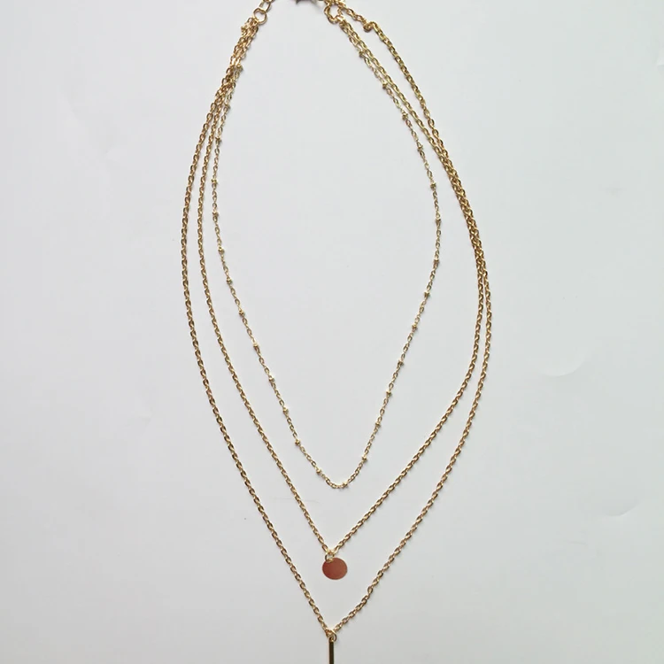 

Hotsale gold plated european metal stick multi layer necklace