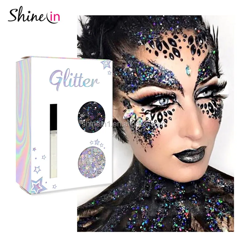 

Wholesale Silver Holographic Chunky Glitter Silver Metallic Body Glitter with Glitter Fix Primer Gel for Halloween Festival, Mixed multi colors