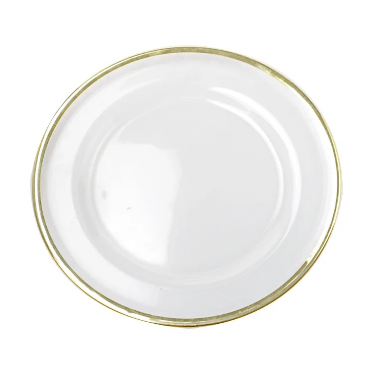 wedding  clear glass bead charger plate gold rim