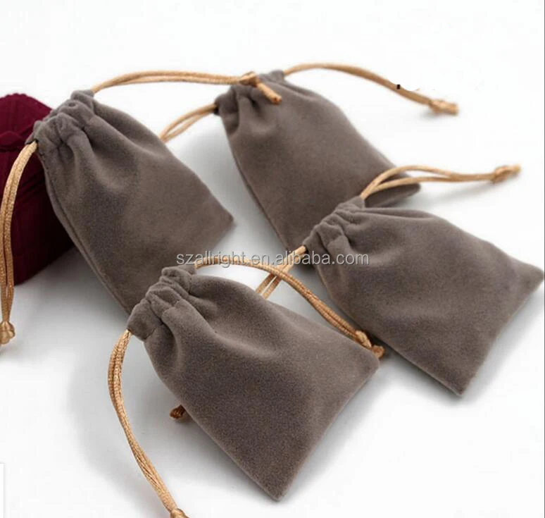 

custom grey velvet jewelry gift drawstring bag pouches