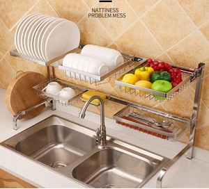 Image of ACTIONCLUB Stainless Steel Kitchen Sink Drying Rack Foldable Household Storage Holder Dish Drain Rack Tableware Shelf Organizer