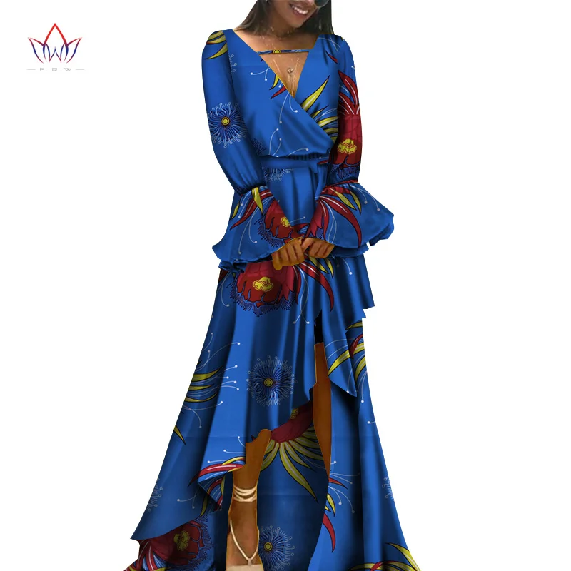 

2018 Autumn African Embroidery Dashiki Dress Bazin Riche Long Sexy Dress Africa Wax Print Dresses for Women  WY3164, Shown