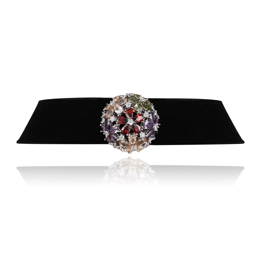 

00321 XUPING fashion ball-flower shaped black diamond luxury choker necklace, chocker necklace, Rhodium color