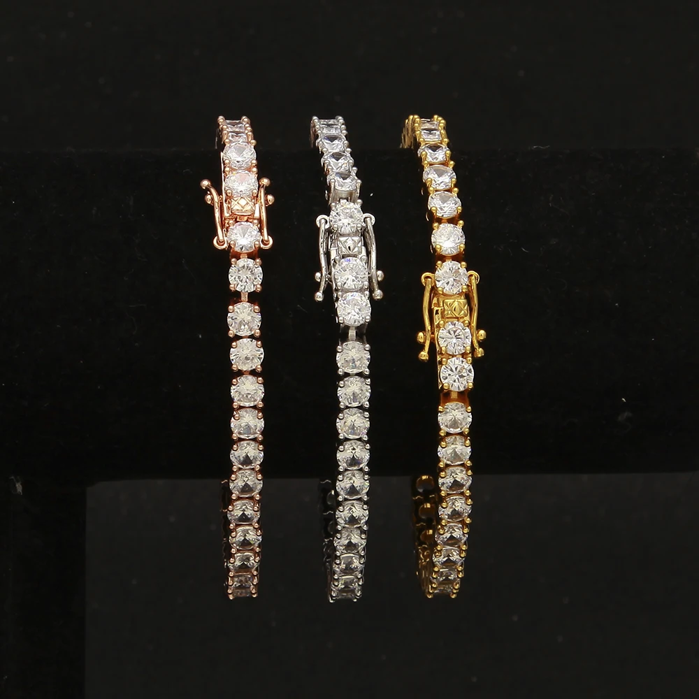3mm 1 Row Zircon Brass Silver Women Tennis Bracelet Gold Silver Color Copper Iced Out CZ Chain Hip Hop Jewelry Gift