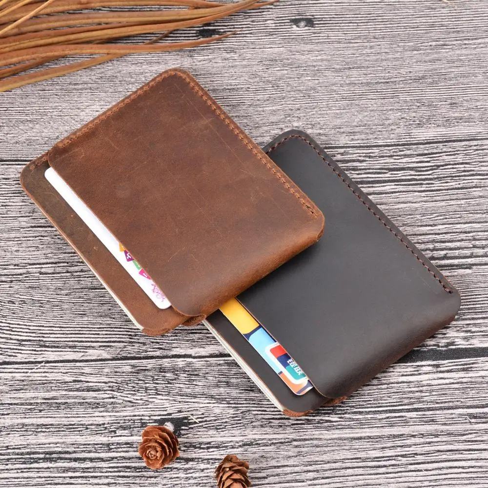 

Full Grain Genuine Leather Card Wallet Vintage Style Crazy Horse Front Pocket Wallets Credit Cards Orgnise
