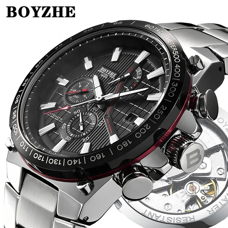 

BOYZHE Hot Sale Black Dial Month Mechanical Movement Big Watch