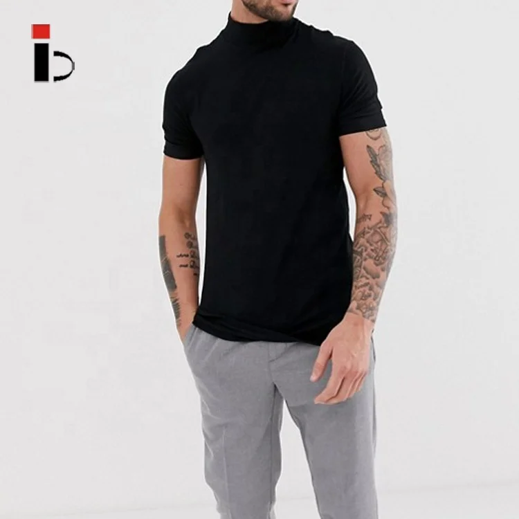 

Solid color turtle neck short sleeve sport T-shirt for men, Heather black,heather white etc