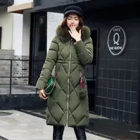 

Big fur winter coat thickened parka women stitching slim long winter coat down cotton ladies down parka down jacket