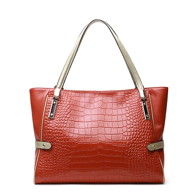 

alibaba express wholesale stock crocodile pattern genuine leather ladies shoulder bags women handbags