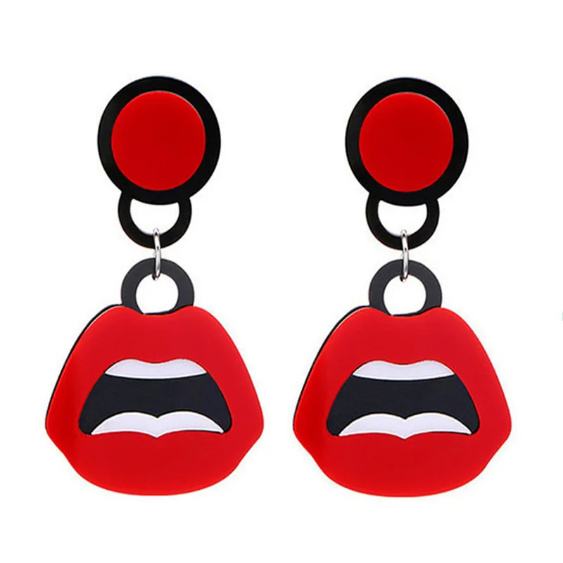 Women's Fashion Sexy Big Red Lips Stud Earrings Acrylic Large Punk Rock Mouth Dance Bar Big Earrings