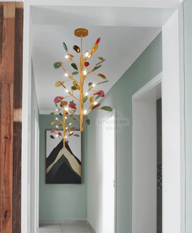 Wholesale Unique gold agate living room  Lighting flower Vintage Designer Hotel Chandelier LED pendant lights
