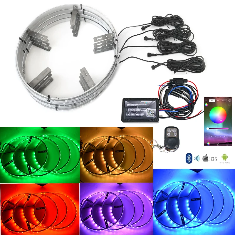 4pc 288 leds RGB LED Wheel Rings Rim Light Kit With Smartphone APP For Vehicle Cars