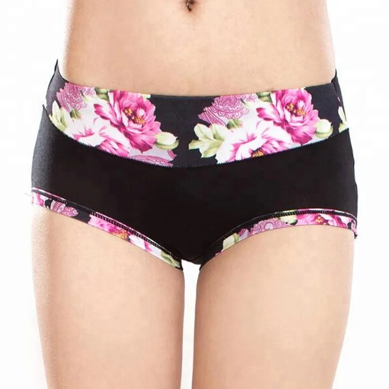 

Flower Print Soft Comfortable Underpants Lingerie Underwear For Girls, Black,skin,purple, red